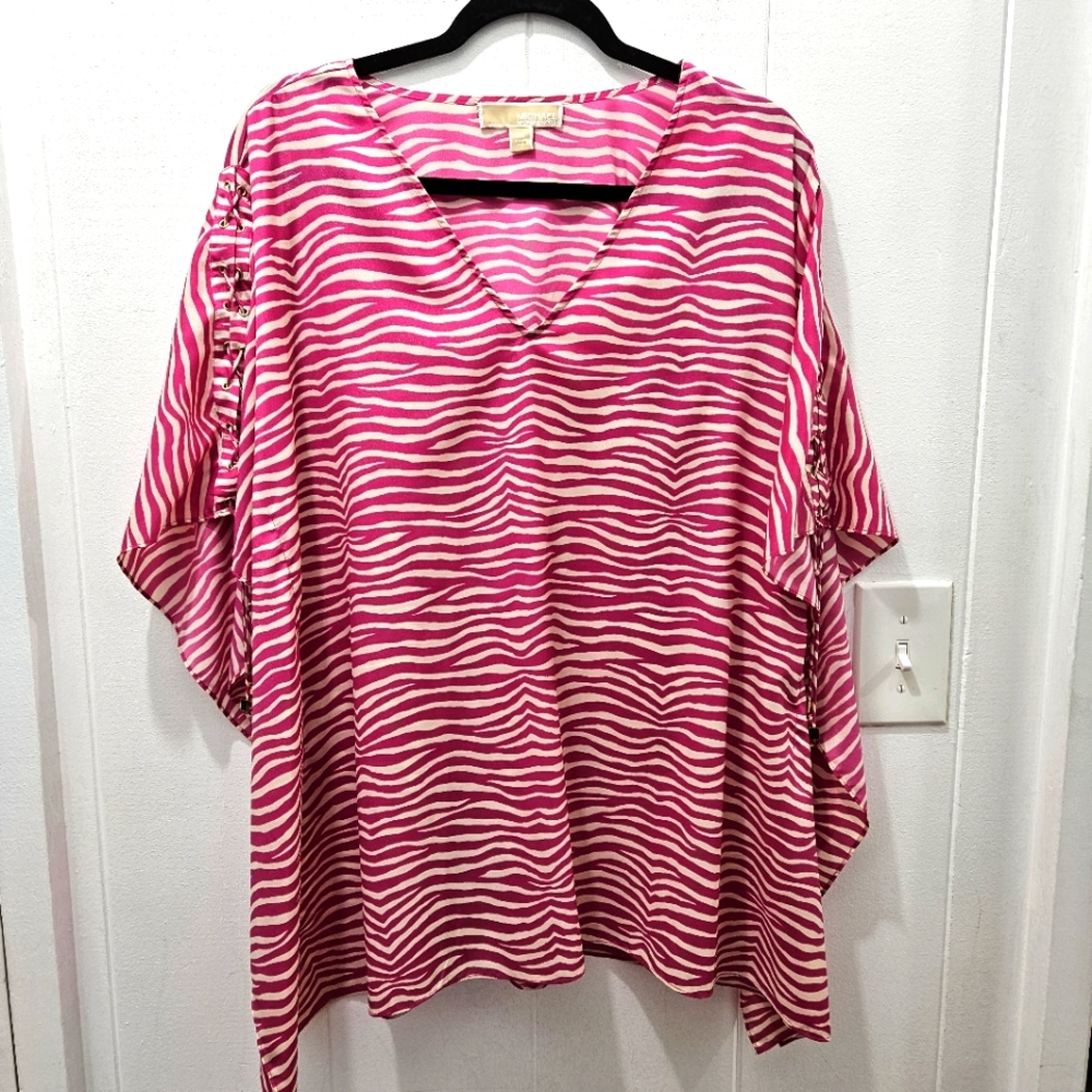Michael Kors Pink Zebra Swimsuit Coverup with Adjustable Sleeve Ties